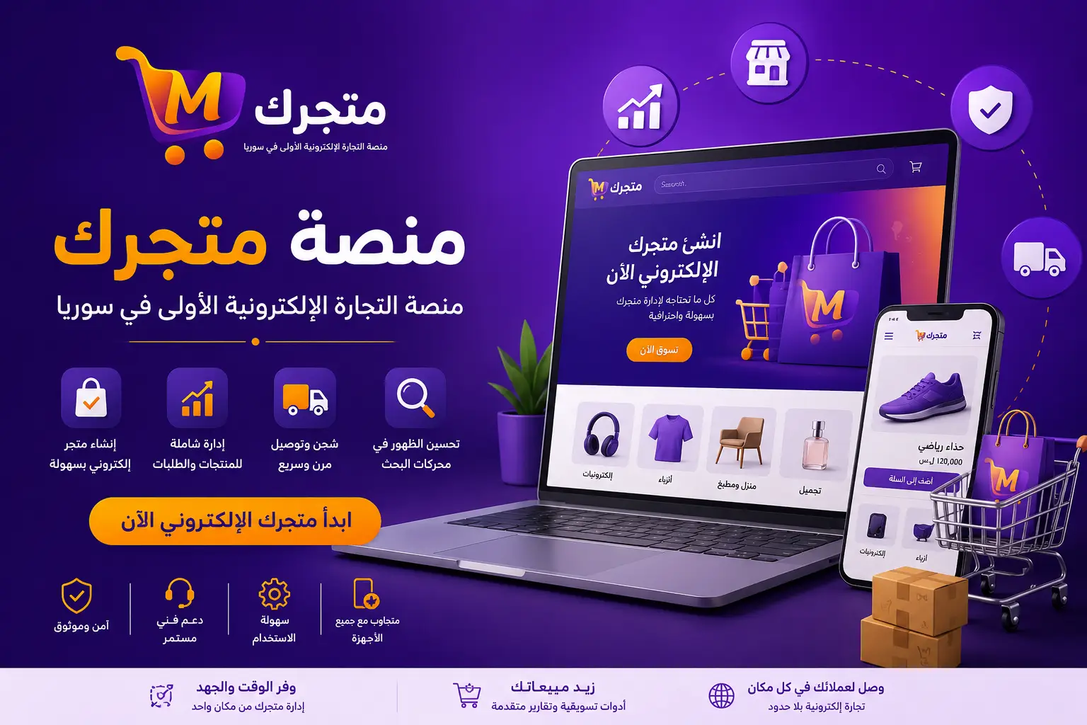 منصة متجرك: منصة التجارة الإلكترونية الأولى في سوريا لإنشاء المتاجر الإلكترونية
