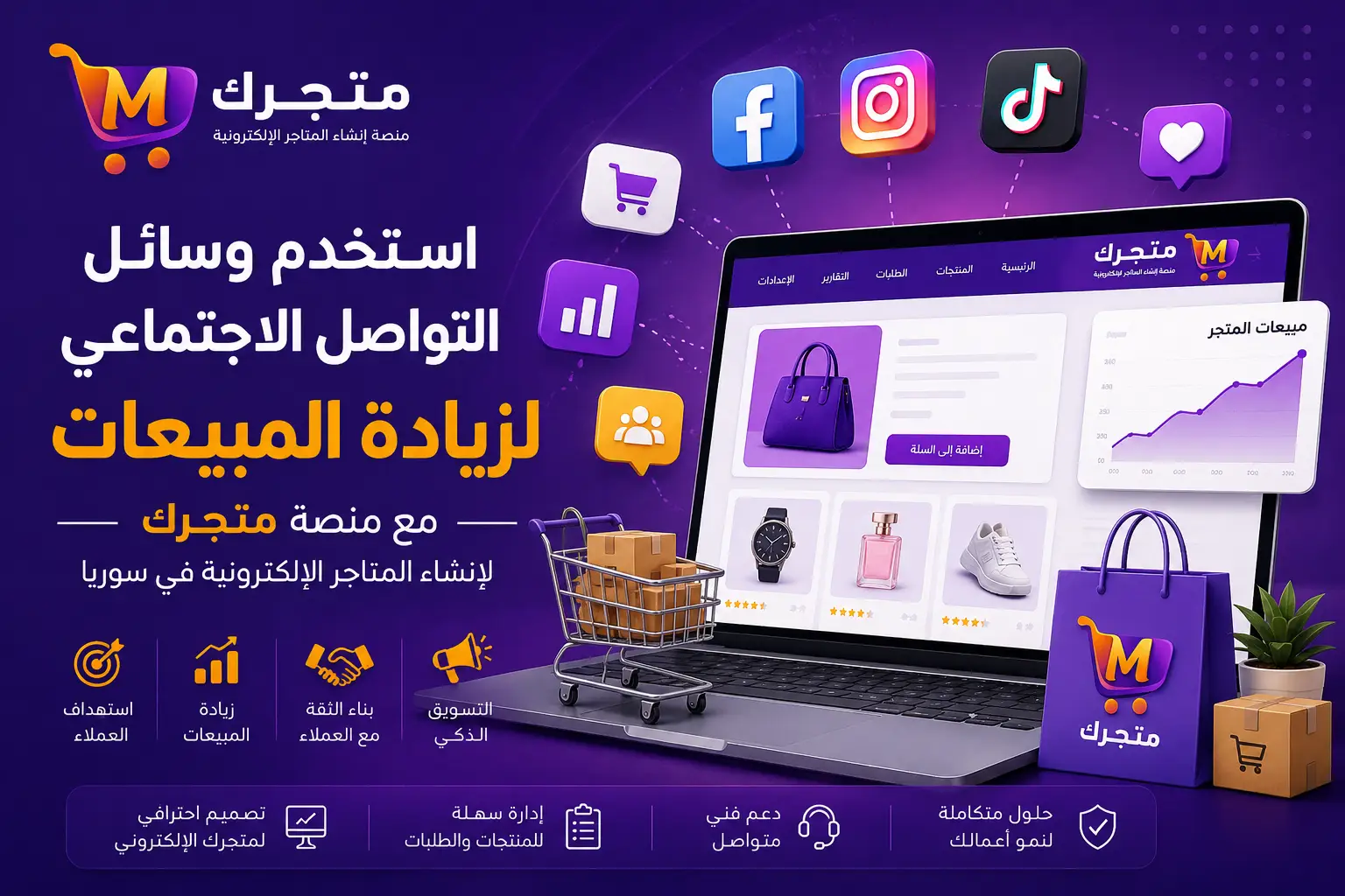 كيفية استخدام وسائل التواصل الاجتماعي لزيادة المبيعات مع منصة متجرك لإنشاء المتاجر الإلكترونية في سوريا