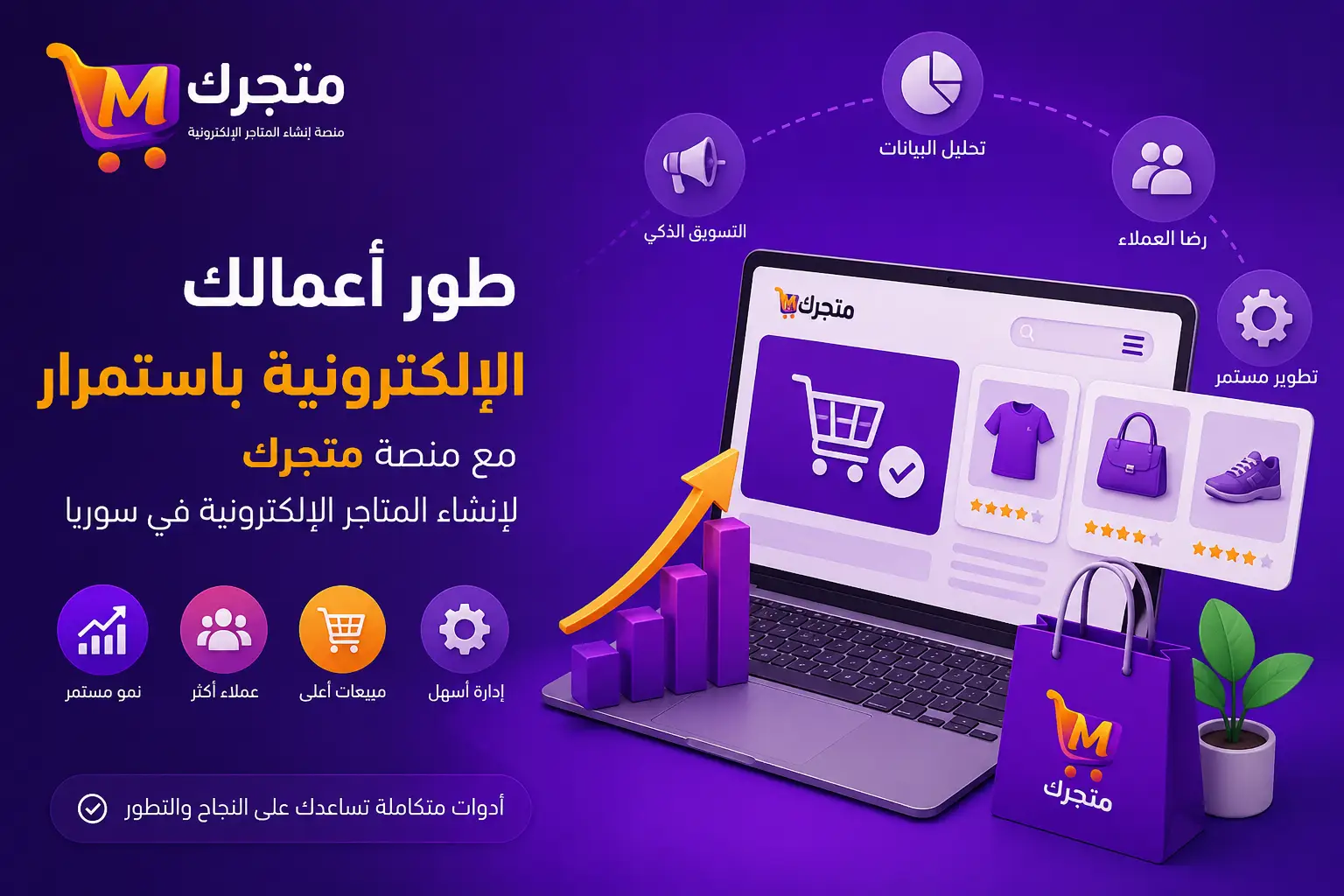 كيفية يطور التاجر الإلكتروني أعماله باستمرار مع منصة متجرك لإنشاء المتاجر الإلكترونية في سوريا